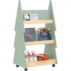 SoBuy KMB99-H-GR Children's Bookcase with 5 Shelves and 4 Wheels Storage Shelf for Children Book Frame Green Natural W 60 x 108 x 42 cm