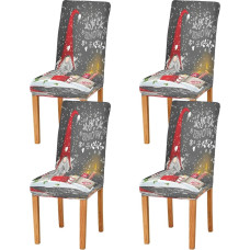Christmas Chair Covers for Dining Room Chairs, Set of 4, Home Decor, Christmas, Still Life, Traditional Scandinavian Dwarf Tomte with Candles and Gift Boxes on Black Back, AB#01A390