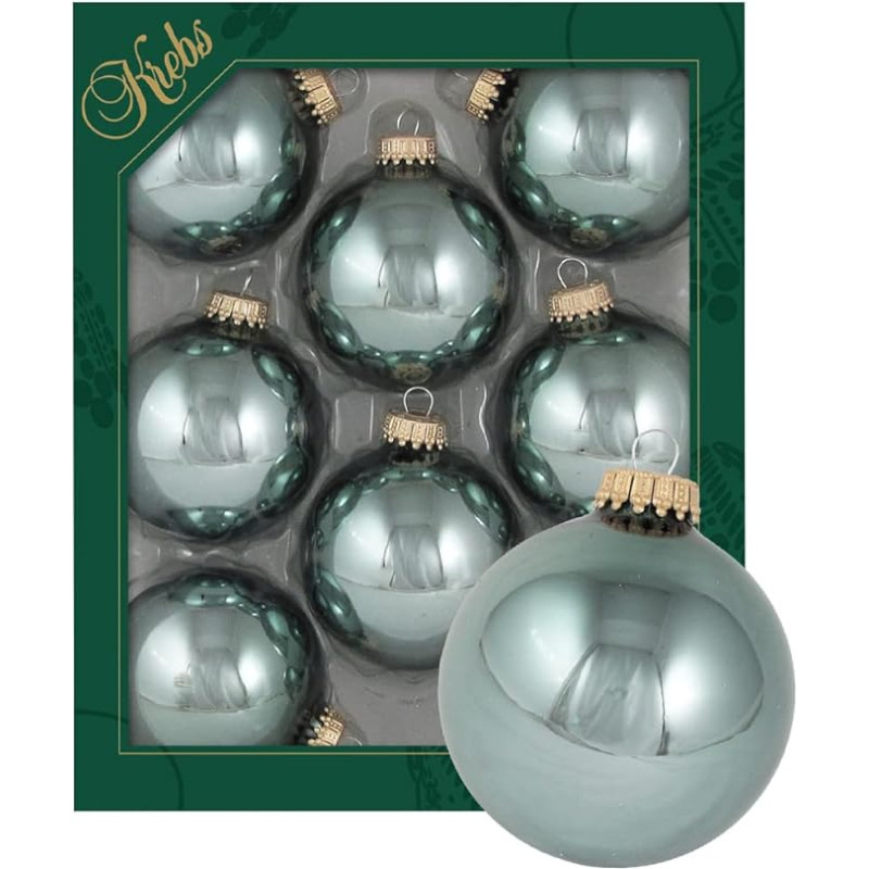 Dekohelden24 Lauschaer Christmas Tree Decorations - Set of 8 Baubles Plain Shiny Kiwi Green, 6.7 cm, with Golden Crown + 50 Quick Hangers in Gold