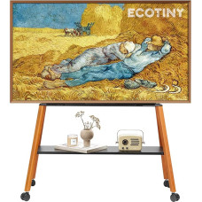 ECOTINY TV Stand with Wheels for 49 to 75 Inch TV up to 40 kg, Easel Design with Metal Structure and Wooden Shelf, Movable TV Stand on Wheels for Business, Office, School, Home