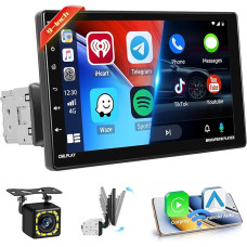 Roinvou Car Radio 1Din Wireless Carplay Android Car with 9 Inch IPS Screen Car Bluetooth Rotatable Radio Con Mirror Link USB FM EQ Steering Wheel Control Reversing Camera