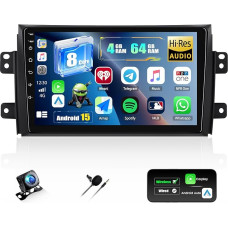 CAMECHO Qualcomm 8-Kern 4+64G Android 15 DSP Autoradio für Suzuki SX4/Fiat Sedici 2006-2013 mit Rückfahrkamera, 9 Zoll Wireless Carplay IPS Bluetooth Radio mit Android Auto WiFi GPS Navigation FM/RDS