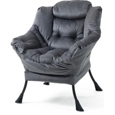 SNDMOR fotelis, skaitymo kėdė su metaliniu rėmu, minimalistinė minkšta kėdė su šoninėmis kišenėmis, tinkama miegamajam, svetainei, balkonui, kabinetui (tamsiai pilka)