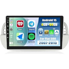 Android 15 CAMECHO 8-Kern 4+64G 9 Zoll Autoradio für FIAT 500 2007-2015 mit DSP, Qualcomm HD IPS Radio mit Bluetooth Wireless Carplay Android Auto GPS WiFi FM/RDS Lüfterkühlung +Rückfahrkamera Canbus