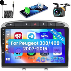 Hikity [4+64GB] Android 13 automobilinis radijas CarPlay Android automobilinis belaidis Peugeot 308/408 2007-2015 Radijo ekranas 9 colių automobilinis radijas Bluetooth Mirror Link navigacija GPS EQ DSP WiFi FM