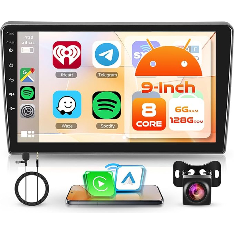 8 branduolių 6+128G Android 15 automobilinis radijas Peugeot 407 2004-2011 Belaidis Carplay 9 colių jutiklinis ekranas Stereo automobilis su Android automobilių veidrodžio nuoroda Bluetooth FM/RDS/EQ/DSP WiFi GPS navigacija SWC Galinis vaizdas