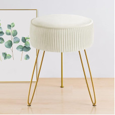 GERANT Multifunctional Makeup Stool Modern Makeup Stool for Makeup Room Velvet Round Ottoman Footrest Stool with Metal Legs Padded Pleated Makeup Chair for Living Room Office