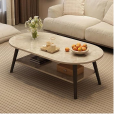 Minimalistinis ovalus kavos staliukas svetainei 2 pakopų mažas miegamojo staliukas pilkas 80x40cm stilingas ekranas ir žemų ribų sprendimas