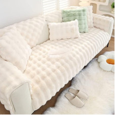 XSlive Weicher, Warmer Kunstfell-Couchbezug, dick, zottelig, flauschig, rutschfest, einfarbig, Plüsch-Sofa-Schonbezug, Möbelschutz für Kinder, Haustiere (Kreminis, 71,1 x 88,9 cm)