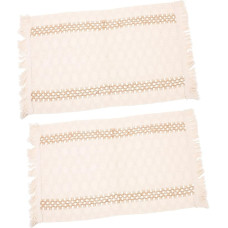Mikinona 2 Stück Platzdeckchen-Set Esstisch Waschmatte Und rustikale Tischunterlage Leinen hochzeitsdeko Quasten-Tischsets Tischsets für den Tisch Tisch Tischmatte Baumwolle Khaki