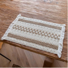 Tischsets Stoff, 4er-Set Stoffe geometrisch, Muster mit Quaste Platzsets, Küchen-Tischsets für Esstisch, 50x30cm (Beige Braun, Stil 12