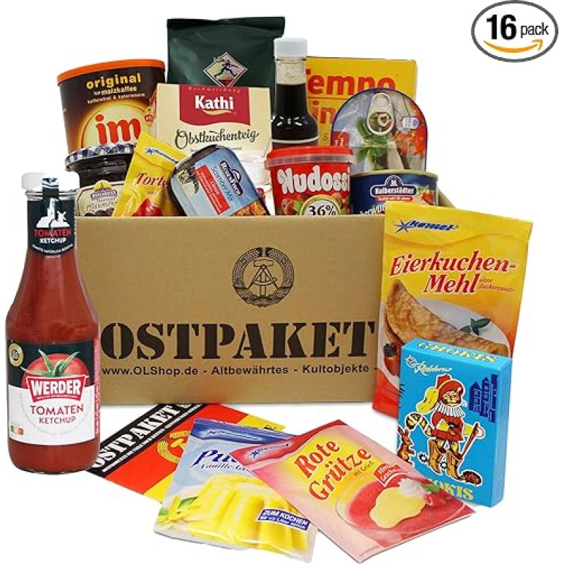 OLShop AG Ostpaket ONostalgic Meal with 16 Typical Products of the GDR, Specialities Package Gift Set East Products Gift Idea DDR Package