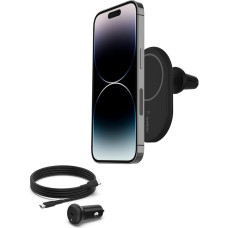 Belkin BoostCharge Wireless Magnetic Car Phone Holder, Car Charger Compatible with MagSafe Enabled iPhone 16, iPhone 15, iPhone 14, iPhone 13, iPhone 12 (Includes Cable and Charger)