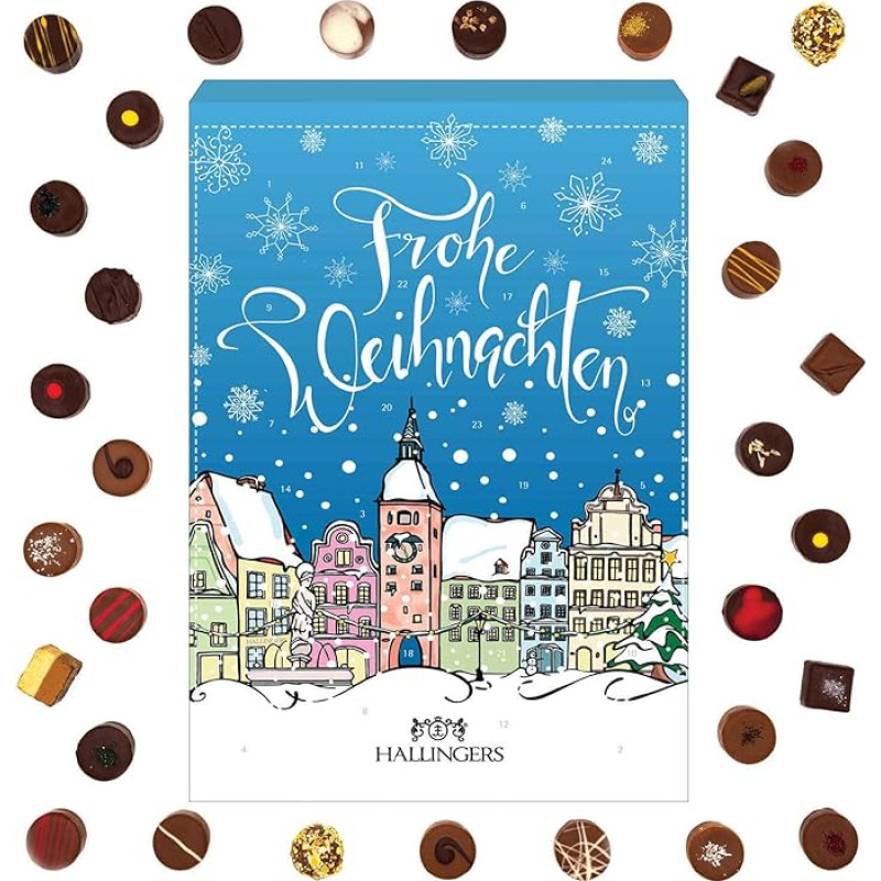 Hallingers Magnificent Old Town Advent Calendar Chocolates Gift Handmade without Alcohol from Fine Cocoa Chocolate (Box) - Advent Calendar Novelties & Advent Calendar Fill | Congratulations Hanukkah