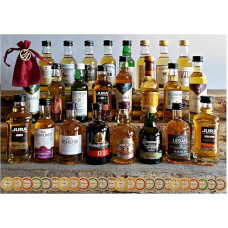 Adventskalender 24 Premium Whisky Original Miniaturen Whiskey + 24 Edelschokoladen + 24 Satinbeutel mit Holznummern