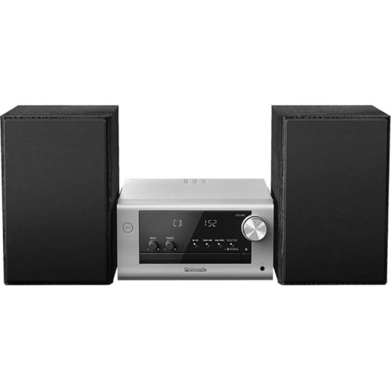 Panasonic SC-PM704EG-S Compact Micro HiFi Stereo System with CD, DAB+/FM Radio, USB and Bluetooth, 80 W Speakers, Bass Control, Silver