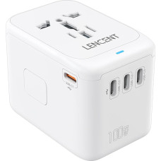 LENCENT 100W International Travel Adapter, GaN Universal Travel Plug with 1 USB-A & 4 Type C Power Adapter, Quick Charger for Phone, Laptops, Worldwide Plug Adapter for USA/UK/EU/AUS, White