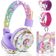 JYPS Children's Bluetooth Headphones, Unicorn Headphones Wireless Children with Cable, Bluetooth Headphones Over Ear for Girls with Microphone, School Toddler Headphones from 3-10 Years, for