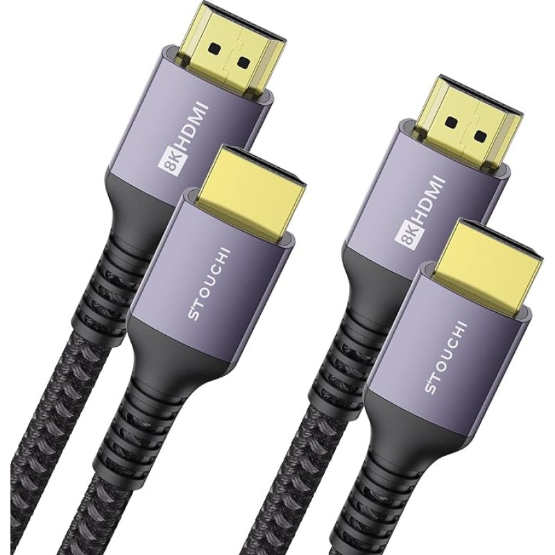 HDMI 2.1 Cable 8K 0.5 m, Stouchi Ultra HD 48 Gbit/s High Speed 8K60hz 4K120hz 144Hz 165Hz RTX 3080 DSC eARC Dynamic HDR10 4:4:4 HDCP2.2 & 2.3 Dolby, Compatible with TV/PS5/Xbox Series, 2 Packs