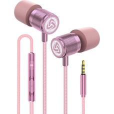 Ludos Ultra Headphones - In-Ear Headphones Cable, Headphones with Microphone, Crystal Clear Sound, Balanced Highs and Lows, New Memory Foam, Durable Cable, Bass and Volume Control In-ear pink