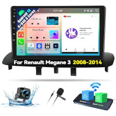 4+64G 8 Core Android 13 Wireless CarPlay Android Car Radio 2DIN for Renault Megane 3 2008-2014 Car Radio with Screen 9 Inch Support Bluetooth GPS FM RDS WiFi DSP/EQ + Reversing Camera