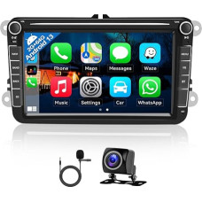 [2+64G] Android 13 Car Radio with Carplay for VW Golf 5 6 Polo Skoda Caddy T5 Passat, 2 DIN Radio with Navigation 8 Inch Screen Bluetooth WiFi / GPS FM + AHD Reversing Camera & Mic