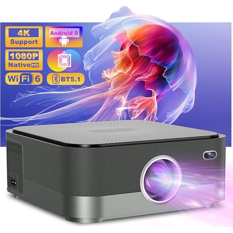 Mini Projector 4K Home Cinema [Auto Focus/Keystone Correction], Mini Projector Smart, Projector 4K Short Distance Projector Mobile Phone, 25000 Lumen, 1080P Full HD, WiFi 6 Bluetooth Android 9.0