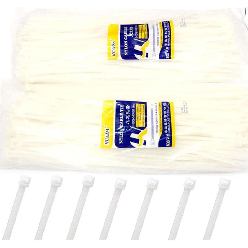 NUZAMAS [500 Pack] Cable Ties, 4.8mm Wide, 400mm Long Durable Nylon Plastic Cable Ties, Cable Ties with Flexible Cable