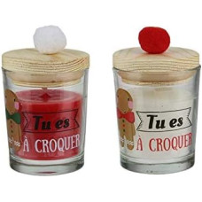 Box of 2 Christmas Candles Pompon Perfume Caramel 7 x 5 cm Party Gift Decoration