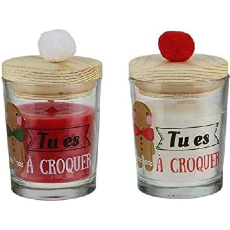 Box of 2 Christmas Candles Pompon Perfume Caramel 7 x 5 cm Party Gift Decoration