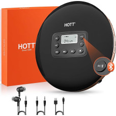 CD Player Portable CD Player with Bluetooth, Rechargeable CD Player with Headphones and AUX Line Compatible with CD, MP3, CD-R, CD-RW, Discman CD Player with Shock Protection for Cars (CD711T)