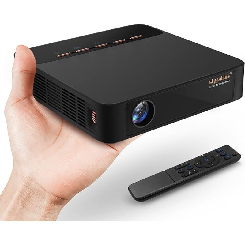 Staratlas 4K Mini Projector with WiFi 6, Integrated Android, Netflix, YouTube, Bluetooth 5.0, 150 ANSI Lumens, Supports 4K Resolution Video Decoding, No (Black)