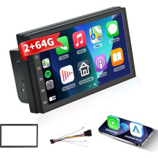 Podofo 2 DIN Android Car Radio 2G + 64G Carplay Android Car HiFi 7 Inch Touchscreen GPS WiFi Bluetooth FM RDS Radio Dual USB Double DIN Car Radio Video Player + ISO Adapter Cable + Frame