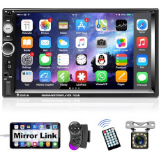 Podofo 2 Din Car Radio with Bluetooth Hands-Free Calling, 7 Inch Car Radio with Screen, USB, FM, AUX, TF Steering Wheel Control, Mirror Connection for Android/iOS Phones + Rear View Camera