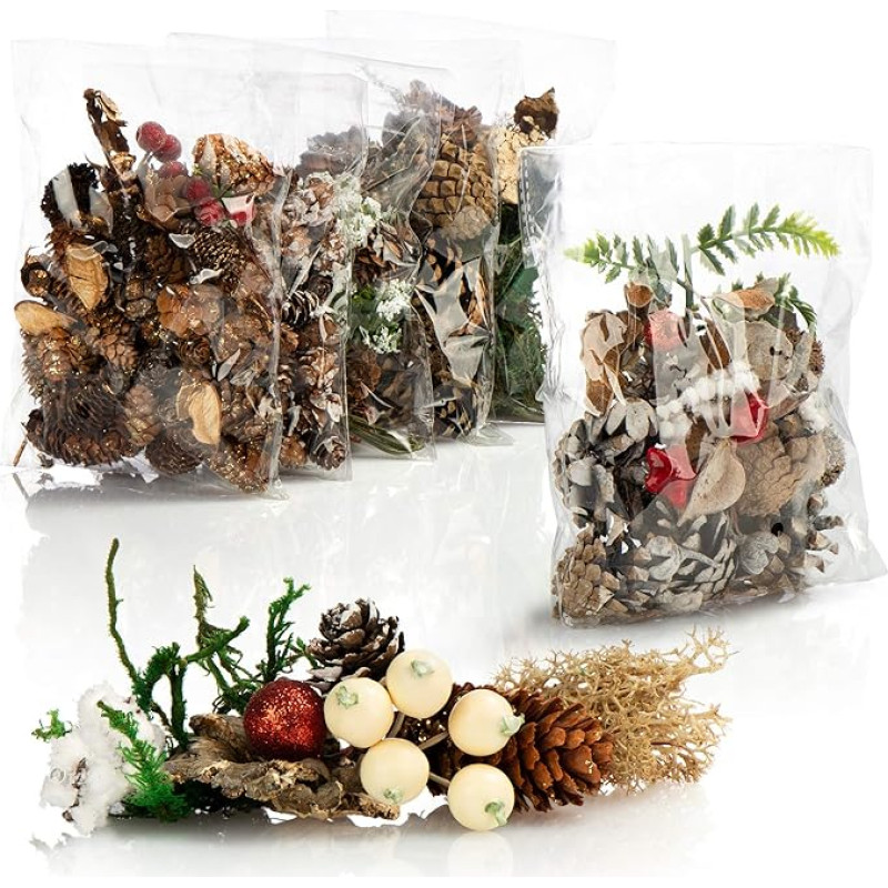 com-four® Christmas decoration in a bag with cones, bark and berries - Christmas decoration - Handicraft set - Table decoration - Advent wreath - Christmas decoration