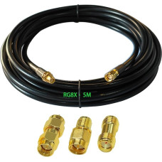 GTIWUNG RG8X SMA Coaxial Extension SMA Male to SMA Female RF Coaxial Cable 5 m, SMA Male to SMA Female Bulkhead RF Coaxial Cable RG8X Cable 16.4 ft + 3 Pieces RF Coaxial SMA Adapter Kit