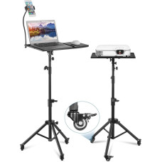 Hivexagon Projector Stand, Stand for Projectors, Laptop Holder, Black Phone Holder, Metal Stand, Height Adjustable (1-1.6 m), with Wheels, for DJ Stage, Home Office or Studio