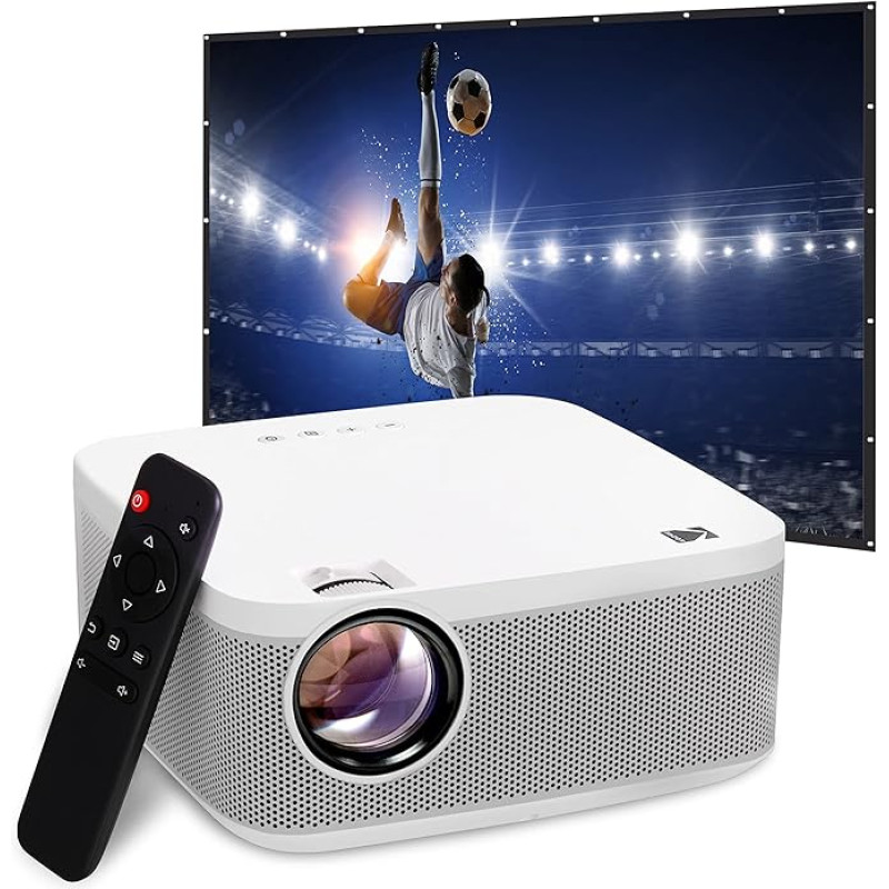 KODAK FLIK X10 Full HD Multimedia Projector Kit | Compact Portable 1080p Mini Home Theater System with 100 Inch Projection Screen, Remote Control, Tripod, HDMI Cable, Hook and Carry Bag