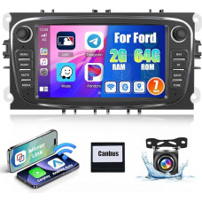 2G 64G Wireless Carplay Car Radio for Ford Focus S-Max Mondeo Galaxy C-Max Kuga 7 Inch 2Din Android13 Car Radio with GPS Navigation Android Car Bluetooth WiFi RDS HI-FI FM Reversing Camera (Black)