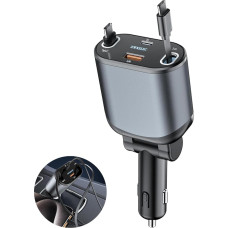 XWXELEC Retractable Car Charger 78W 2 Type-C, Mobile Phone Quick Charger Car Cigarette Lighter Plug Adapter Retractable Car Charger Compatible with iPhone15/Pro/ProMax/GalaxyS23/S22/S21/Pixel/7/6