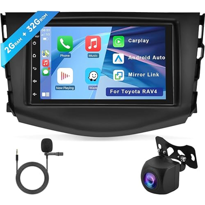 Hodozzy 2G 32G Android Car Radio for Toyota RAV4 2006-2012 Carplay Android Car Mirror Link, 7 Inch Touchscreen Radio with Bluetooth GPS Navigation WiFi FM RDS HiFi Car Radio 2 DIN Screen for RAV4