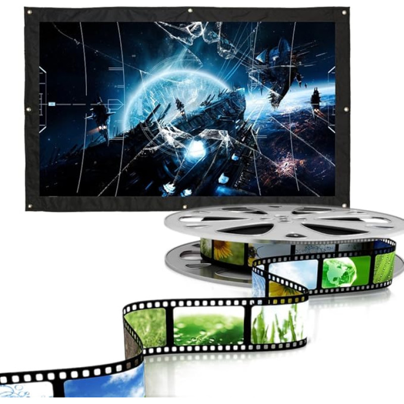 Projection Screen Clear Outdoor Curtain with 200 Inch Wall Frame 16:9 for Desktop Video Players