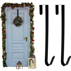 Euvoym Pack of 2 Black Metal Christmas Wreath Door Hanger Metal Wreath Hanger Wreath Hook Holder for Christmas Indoor Outdoor Wall Wedding Wreath Display (Black, 30 cm)