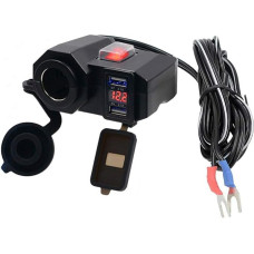 D74CS Motorcycle Dual USB Socket Charger Socket Car Installation with Touch Holder 12V/24V, Car Cigarette Lighter Socket Adapter LED for Motorcycle Waterproof Car Charger Installation