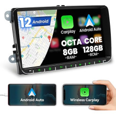 Kymmtun Android 12 Car Radio 8GB+128GB for VW Passat Golf Skoda Superb Seat Experience Ultimate Navigation - 9 Inch HD Screen Wireless Carplay 4G + WiFi GPS Bluetooth Android Car Steering Wheel