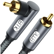 EMK Subwoofer Cable, Digital Coaxial Cable RCA Gold-Plated Connectors Audio Cable for Subwoofer, AV Receiver, Amplifier, Home Cinema RCA to 90 Degree RCA Grey, 3 m