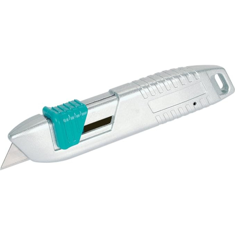 Wolfcraft Metal Safety Knife with Retractable Blade I 4134000 I Trapezoidal Blade Knife with Safety Function