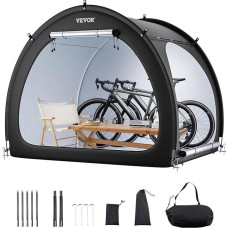 VEVOR dviračių palapinė, nuo 4 iki 5 dviračių, erdvus dviračių garažas su vėdinamu langu, ventiliatoriaus formos dviračių stoginė su didelio atsparumo stiklo pluoštu ir dvigubomis durimis, 1706 x 2133 x 1524 mm