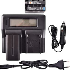 DSTE® 2 pakuotės atsarginių baterijų NP-F970 + LCD dvigubas įkroviklis, suderinamas su 