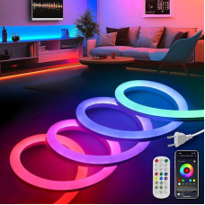 KSIBNW LED Neon Strip 10 m RGBIC, LED Strip with Remote Control & App IP65 Waterproof Flexible Light Tube Bluetooth Music Sync LED Band Timer Setting LED Lighting Dimmable Colour Changing